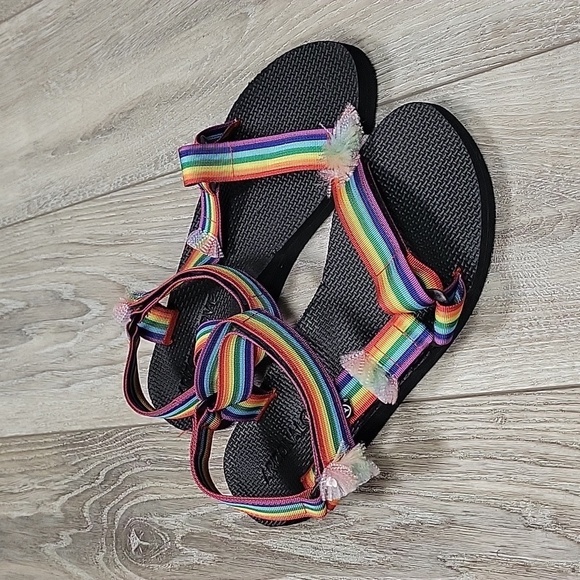 Arizona Love  Size 42 (US 11) Rainbow and Black Trekky Fun Sandals NWOT - Picture 1 of 7